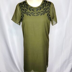 Madewell Silk Shift Dress with Embroidered Leaves Size S #343